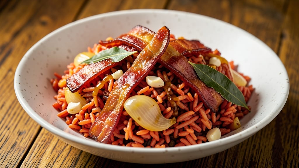 Chamorro Red Rice with Bacon Recipe: Smoky Bacon and Spice-Packed One-Pan Feast