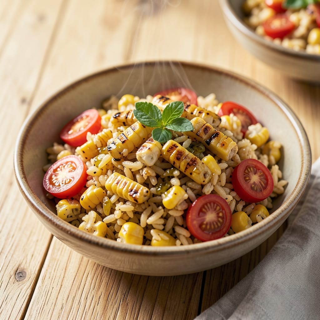 Anson Mills Carolina Gold Rice Recipe: Smoky Grilled Corn and Tomato Infusion