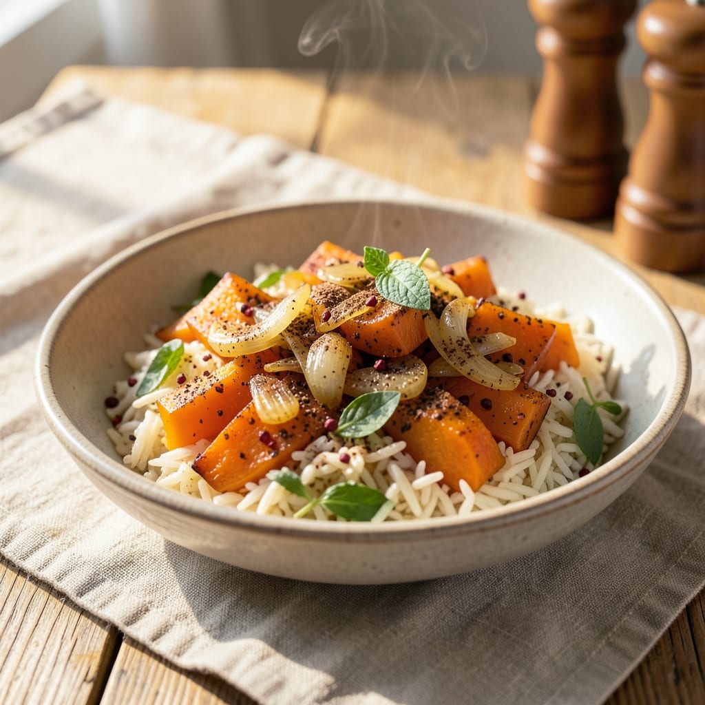 Armenian Pumpkin Rice Recipe: Spiced Pilaf With Toasted Barberry Crunch