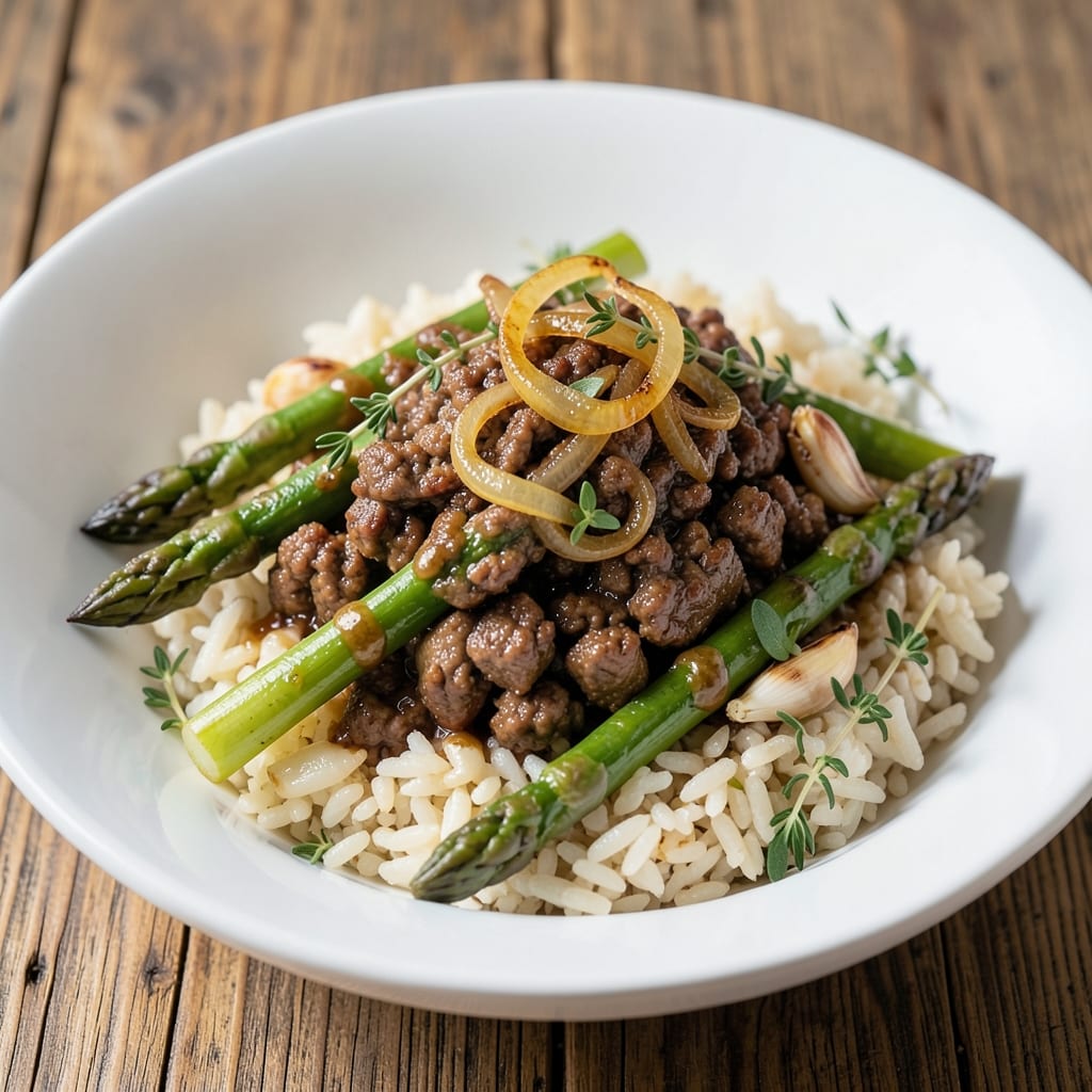 Asparagus Ground Beef Rice Recipe: One-Pan Herb-Infused Heartiness