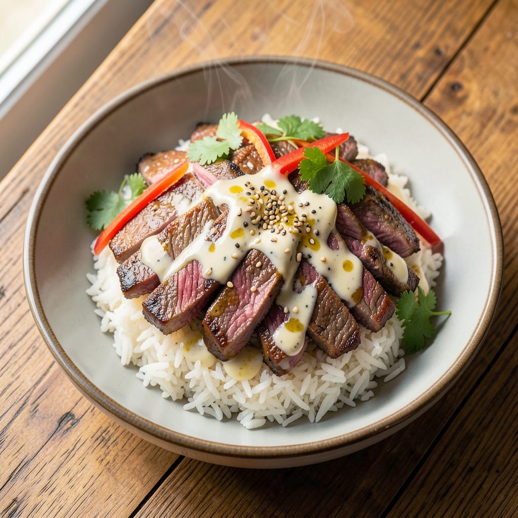 Asian Beef and Rice Bowl Recipe: Wok-Seared Beef with Fragrant Jasmine Rice