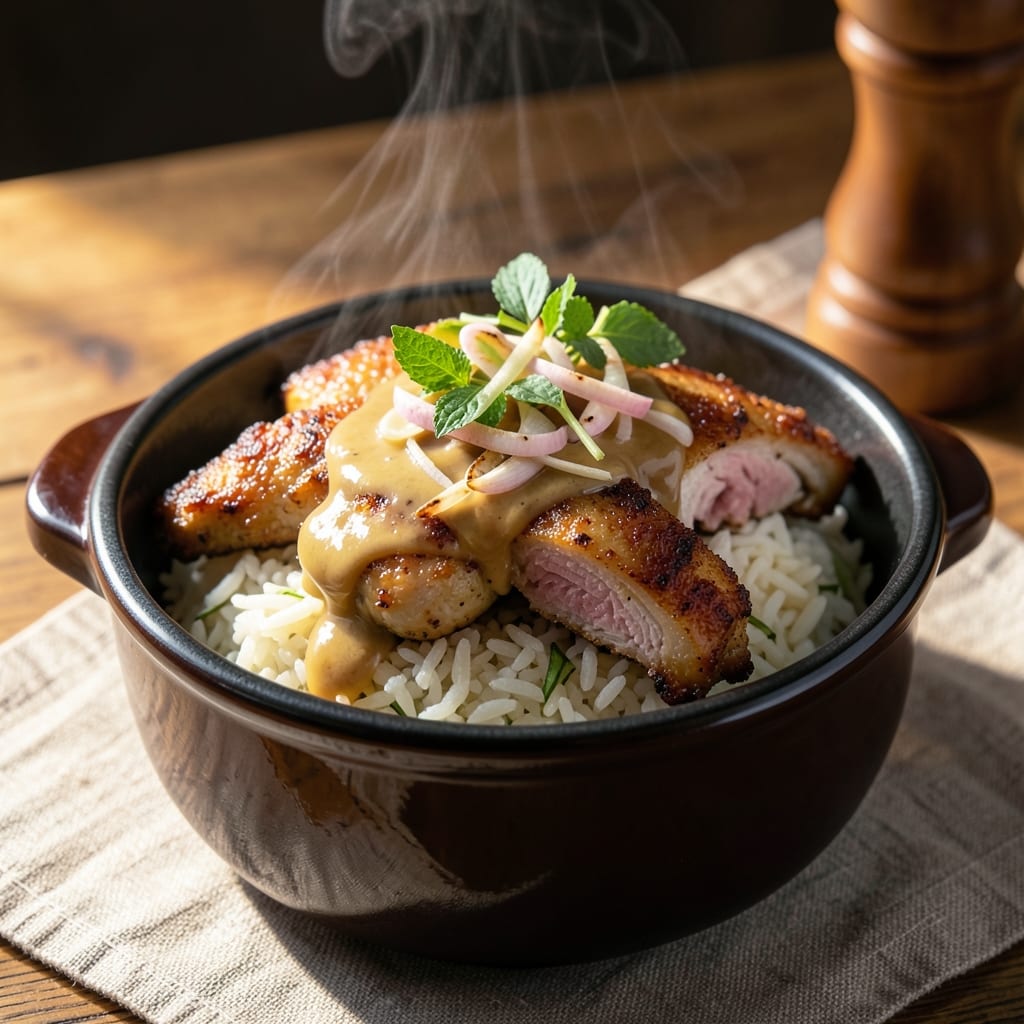 1 Pot Hainanese Chicken Rice Recipe: Fragrant Coconut-Lime Broth and Silky Steamed Rice