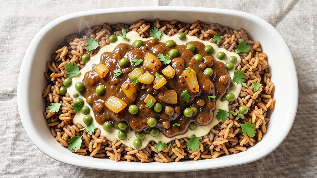 Brown Rice and Lentils Casserole Recipe: Savory Spice Blend with Crispy Top Layer