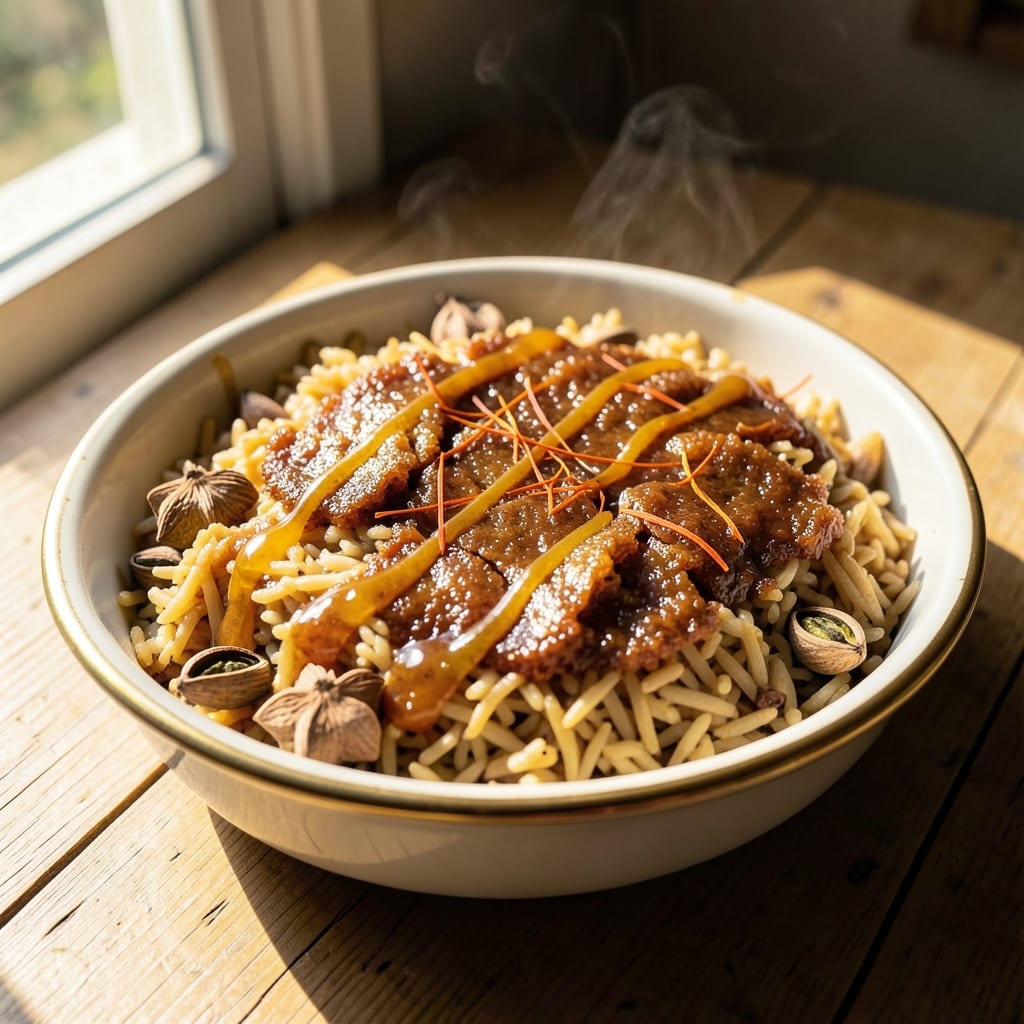 Arabic Sweet Rice Recipe: Saffron-Infused Crunch With Pomegranate Glaze