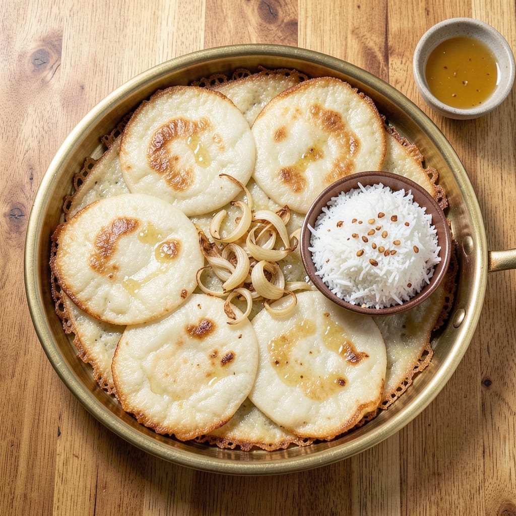 Appam with Idli Rice Recipe: Fluffy Coconut Lace Puffs Over Silky Rice