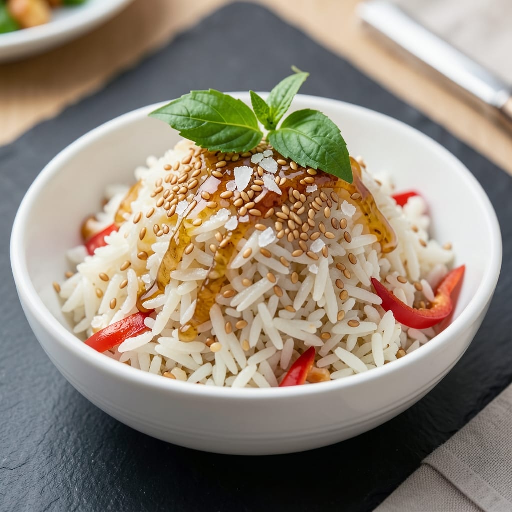 Asian Rice Cooker Recipe: Fragrant Jasmine Basmati With Toasted Sesame Crunch