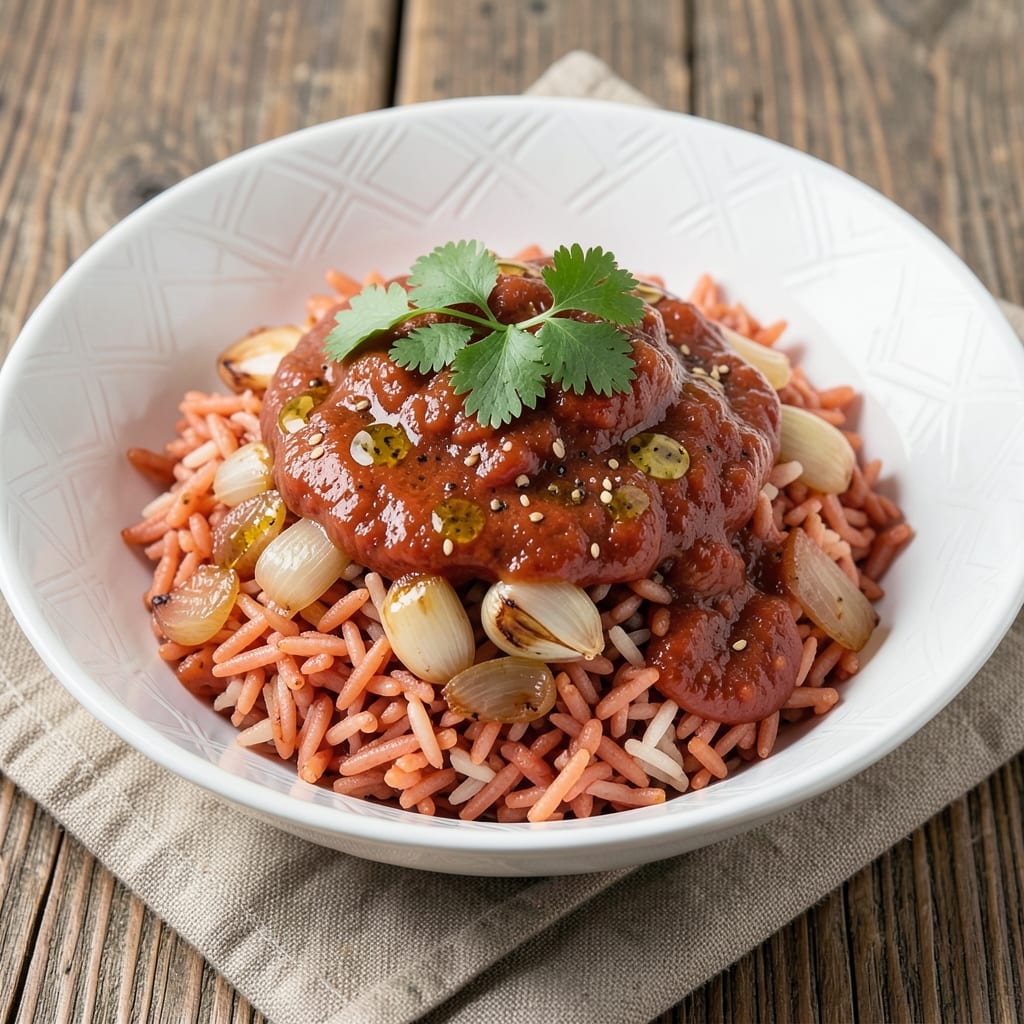 African Red Rice Recipe: Tomato-Tamarind Spice Bomb in One Pot