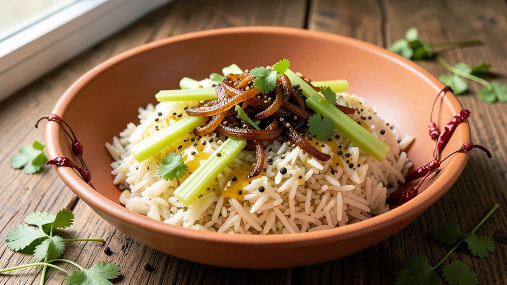 Celery Rice Indian Recipe: Crispy Celery Crowns and Aromatic Five-Spice Magic