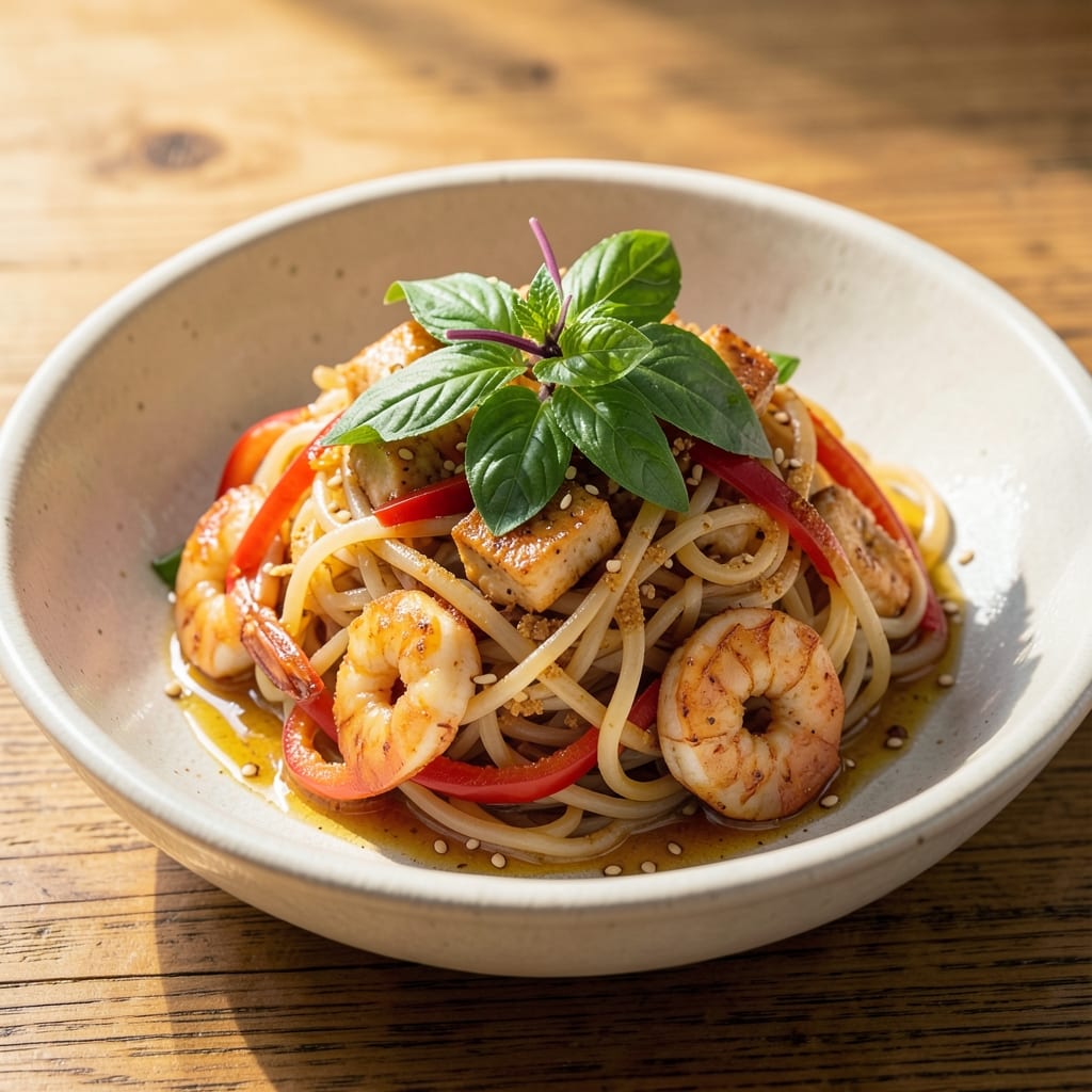 Asian Style Rice Noodle Recipe: Wok-Tossed Umami Crunch With Fresh Herbs