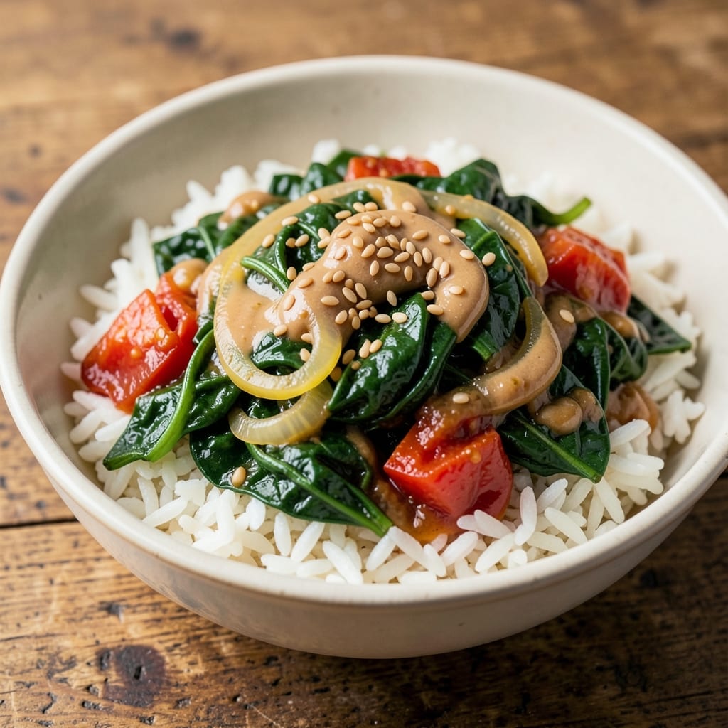 African Spinach and Rice Recipe: Peanut Butter and Tomato One-Pot Magic