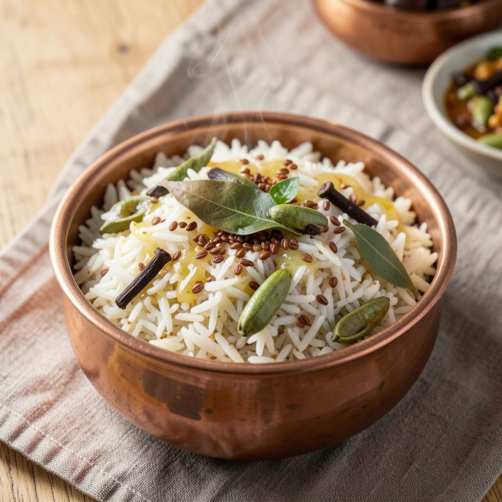 Aromatic Indian Rice Recipe: Fragrant Bay Leaf and Cumin Base Layered With Toasted Cashews